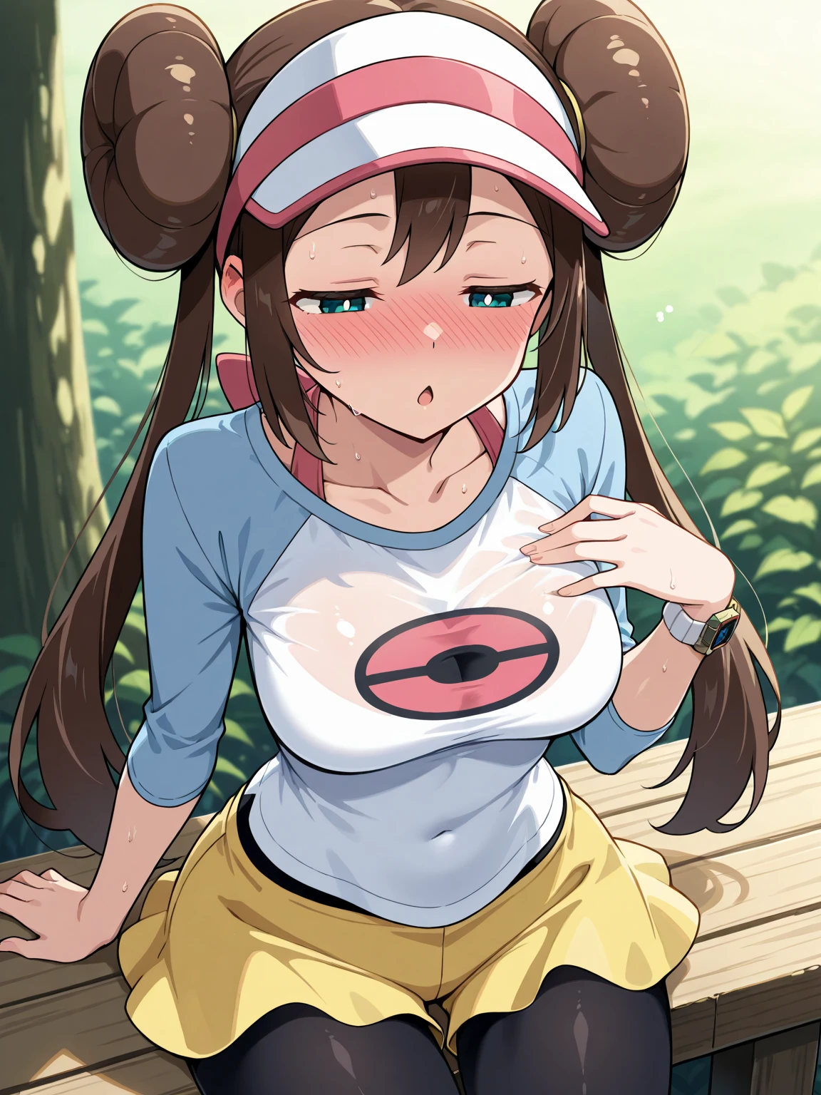 AcetrainerXL, Ace trainer (Pokemon), pokemon, Monster girl quest, ace trainer, large breasts, thick thighs, wide hips, wearing blue dress with fingeeless gloves and blue boots, shoulder length brown hair, sadistic mature smile, crazy smile, ((sadistic)), smug, (half open eyes), blush, 1boy, 1girl, larger female, large female, front view, (pov), forest background, ((handjob)), female sitting on boy, sitting against penis, clenching hands around penis, pulling down foreskin, foreskin, retracted foreskin, cumming, looking at eachother, looking at boy, scared boy, fearful boy, (squeezing penis in hand), penis held in firm grip, squeezing penis, pulling down foreskin, (large breasts), (sitting female), boy being pinned down by larger female, pinning down boy, (low angle), (((((health bar))))), masterpiece, score_above:9, pokemon masters ex, game style, (((hands placed on penis))), (hand on hip), ((leaning over boy)), ((leaning forward)), (((penis being rubbed by female))), ((((((firm grip)))))), ((((((((struggling male)))))))), (((((boy pushing away female hands)))), (((((((boy desperately tries to escape from handjob))))))), (((female pressing hands down))), (((motion lines))), ((forcing ejaculation)), ((spurting cum))