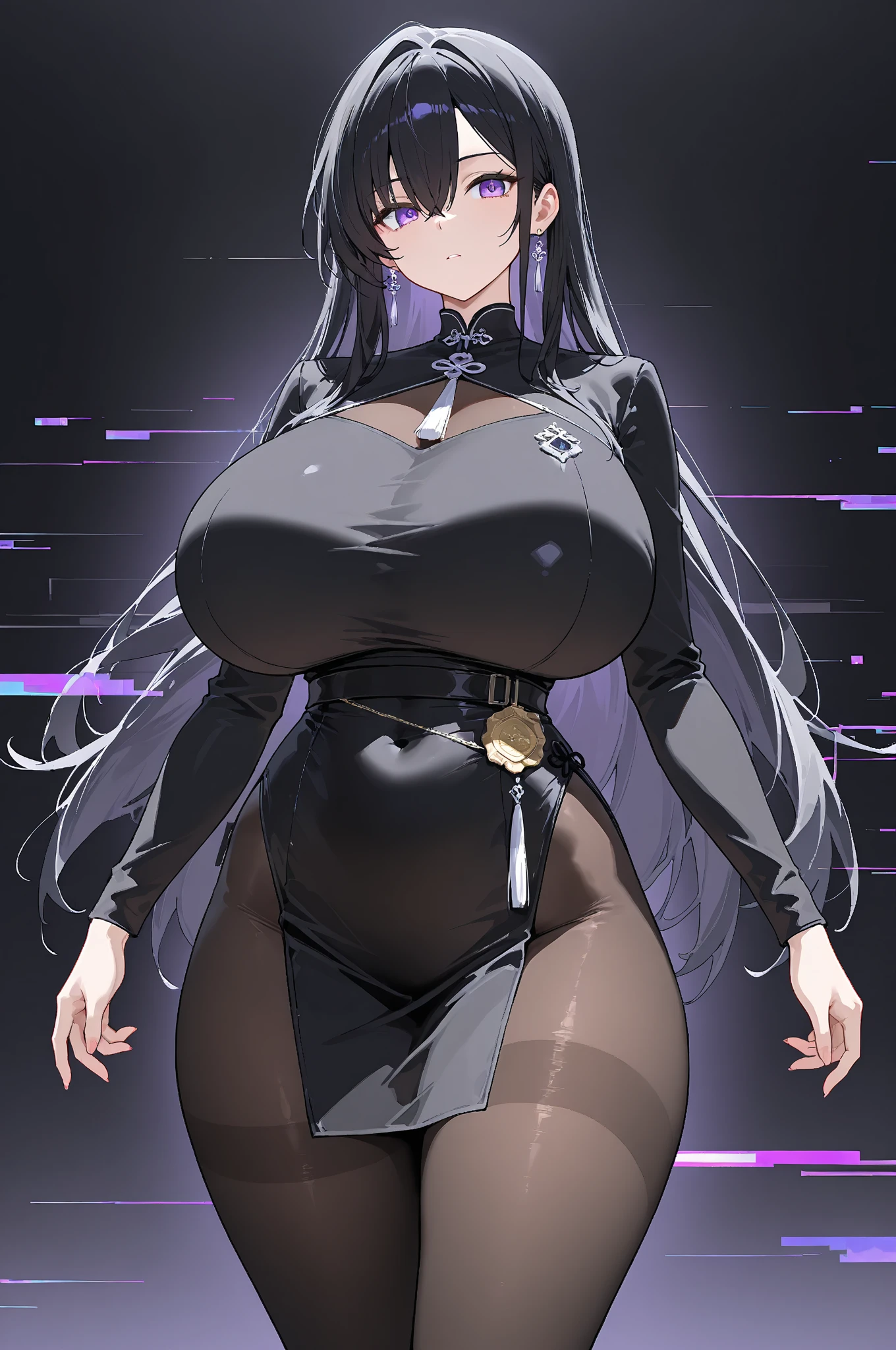 masterpiece, best quality, absurdres, 8k, perfect shadows,perfect lighting,hdr, cowboy shot,shiny skin,skindentation, beautiful body, kafka, ((black hair: 1.4)), long hair, (green eyes: 1.1), (crop top, underboob, elbow gloves, thigh boots, split skirt, bare shoulders, curvy, midriff, curvy, thighs, higheels, shiny clothes), complex detailed background, inside, luxury palace) (gigantic breasts,hourglass body, thin waist,very slim waist)extremely detailed face,detailed eye makeup, detail face, nice detailed eyes,nice hands, perfect hands (realistic pupils,realistic iris:1) heavy eye makeup,glowing eyes, Bright eyes,standing,standing at attention,(seductive smile), gigantic breasts, curvy