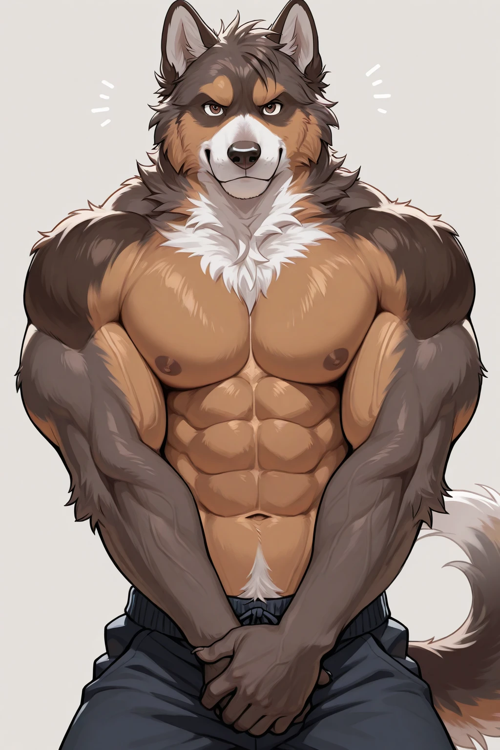 (solo,furry,anthro),male,standing,front view, muscular body, simple image background, Pig,wearing boxer shorts, hands behind back, by bebebebebe:1.2,by buta99,by foxovh,by ruan jia