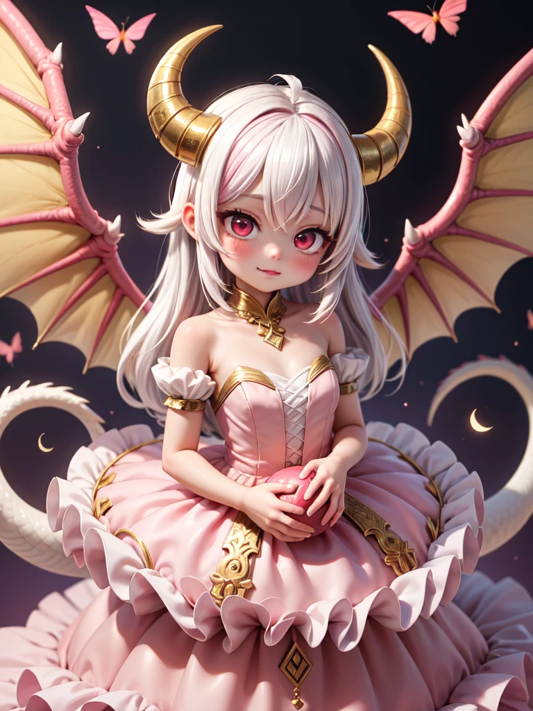 (3 d model、chibi，Q version cartoon big-headed doll), 1 Beautiful female succubus（big headed、redheadwear、Bat wings）、Full body standing painting，big beatiful eyes，详细的脸，slender figures，Red demon armor，3Drenderingof，cinmatic lighting，Ray traching，white backgrounid，tmasterpiece