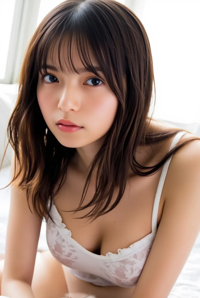 (daydream), 1girl, beauty breast (upper body), 1girl, (strapless white bra) , (erotic_, (masterpiece)), pretty young face (), (lace dress), adept art, very best quality detailed blue eyes:1.5, (8k HD graphic, (soft and chill light), best quality detailed ultra highres:1.2 dynamic lighting, artstation, winner photography, volumemetricslighting), (blur background)