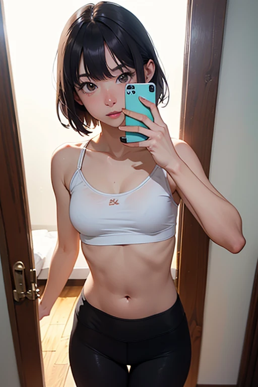 kurumitokisaki, tokisaki kurumi, clock eyes, black hair, twintails, (red eyes:1.2), (yellow eyes:1.2), heterochromia, (medium breast:1.3), smug face:1.3, BREAK looking at viewer, BREAK living room background, BREAK (masterpiece:1.2), best quality, high resolution, unity 8k wallpaper, (illustration:0.8), (beautiful detailed eyes:1.6), extremely detailed face, perfect lighting, extremely detailed CG, (perfect hands, perfect anatomy), black tshirt:1.5, underboob:1.4, lift tshirt:1.4, kneeling:1.4, black panties:1.4, red converse shoes:1.4, show nipples:1.4, selfie in mirror:1.5,