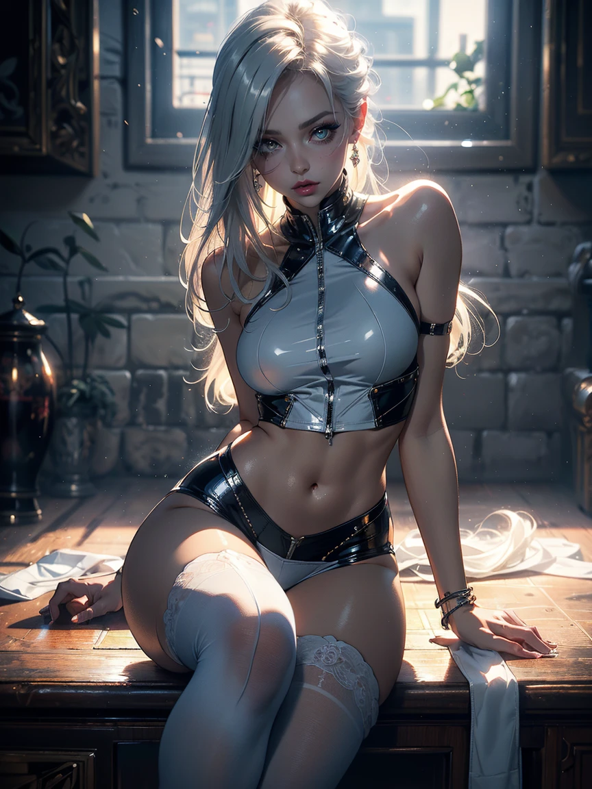 Female teacher standing in the classroom v6, necklace, earrings, full body v6, long gray hair, translucent clothes, appear, that&#39;wonderful, ultra high resolution, RAW photo, realism: 1.25), (bright lip gloss, long eyelashes, smooth face, white skin, natural shadow, wide light, wide light, written boundary depth, strong color, subtle caustics: 0.8), smile, (), v6