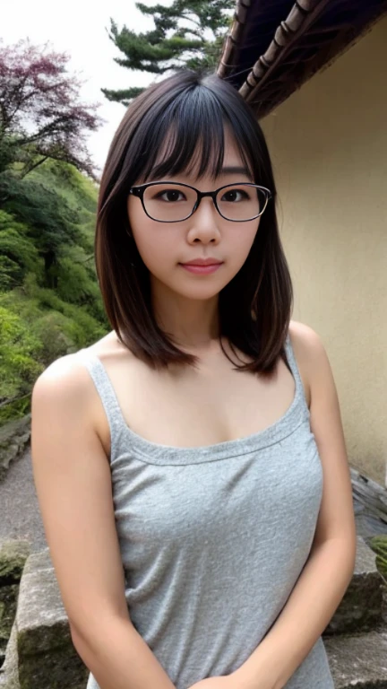 (High quality, Detailed, Realistic,8k),one beautiful (full body:1),(asian,[busty],attractive). 
hair (ahoge twin braids, black),  pale skin, eyes expressives,perfect body,perfect thins legs,circle-glasses, perfect face,perfect hands.
Break
clothe ((luxury:1) ,light green,(sexy:1) ,lingerie, suspender belt).
white stockings,
heels.
break
expression  (((toothy smile))) .
sitting on a stone bench.pose [bent over]
Break
background (garden , luxuriouterior ,
the weather is summer ( windy ) ,lighting bokeh.
