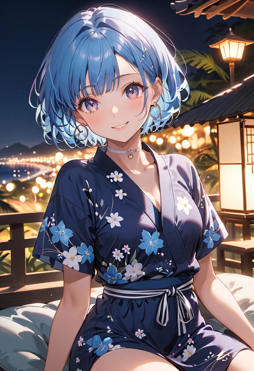 (masterpiece:1.3), (best quality:1.3), high resolution, 


perspective from the buttocks, couboy shot, 
leaning forward, breast squeeze, body facing forward, 

(one cute girl:1.3), solo, 
white skin, small Breast, eight-headed person, 
light blue hair, (bobbed hair:1.2), short hair, (blunt bangs:1.2), beautiful hair, blue eyes, beautiful detailed eyes, 

(tongue out:1.3), heart, cheerful smile, 

kimono, earrings, 

outdoors, (night:1.2), Fireworks in the night view, summer festival, night sky, 

shadowlighting,