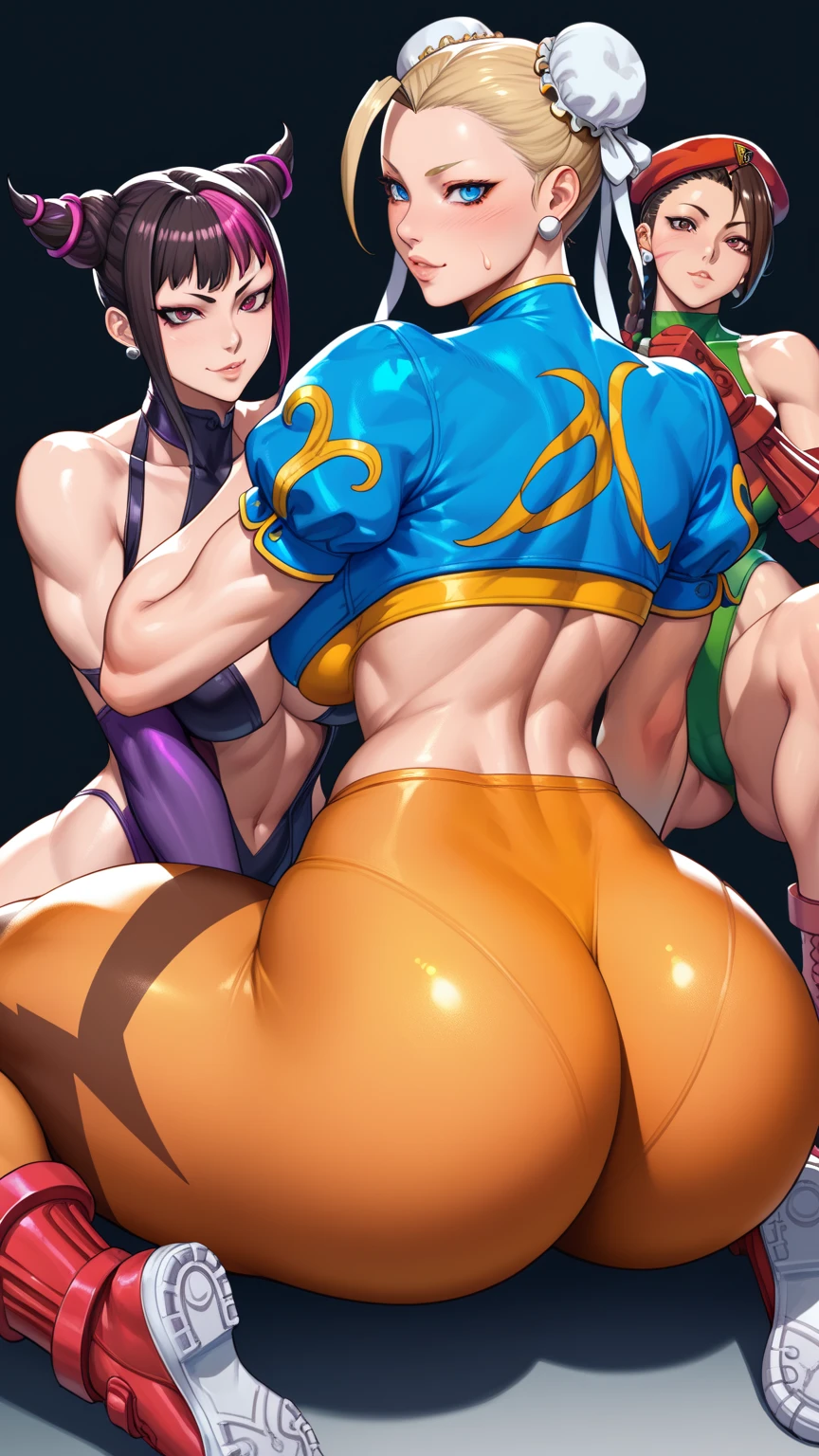 Hand drawing style, 2girls, Cammy from street fighter Masturbating the anus Ada Wong from Resident Evil