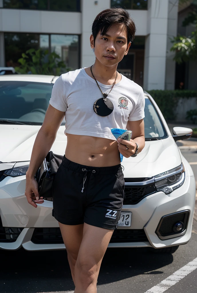 In the charming picture there is a handsome Korean man with his smile., His charm radiated as he proudly showed off his sixpack in a full standing pose.. He wore a white sexy bikini that highlighted his figure, He stood in the middle of an outdoor environment., Bathed in the golden light of a beautiful day. With unparalleled attention to detail., This photorealistic portrait combines the style of National Geographic., Capture every detail of his textured skin in 8k resolution. Leica digital SLR camera. His features were clearly visible., From the deep-set eyes to the chiselled jawline., Make this image a true masterpiece..Lift. (8K UHD、RAW Photography、Photorealistic Portrait Leica Digital SLR、Lifelike images)