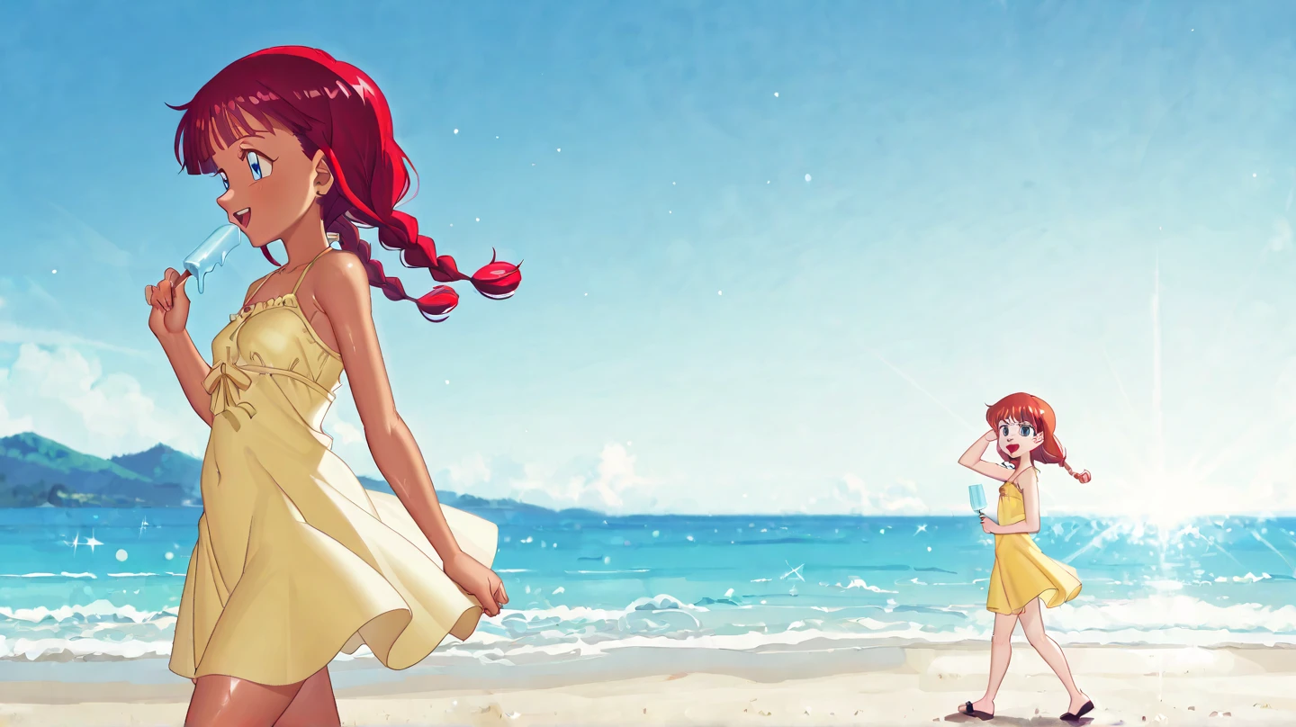 Red haired woman in bikini on the beach 