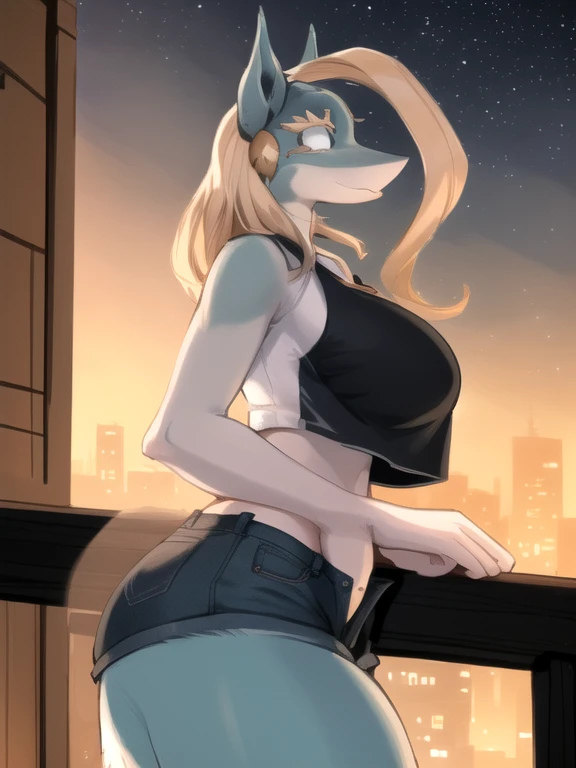 (by telson:1.1),by zeekzag,by chelodoy,masterpiece,best quality,city,golden retriever,athletic,medium breasts,long hair,jeans,shirt,fluffy tail
