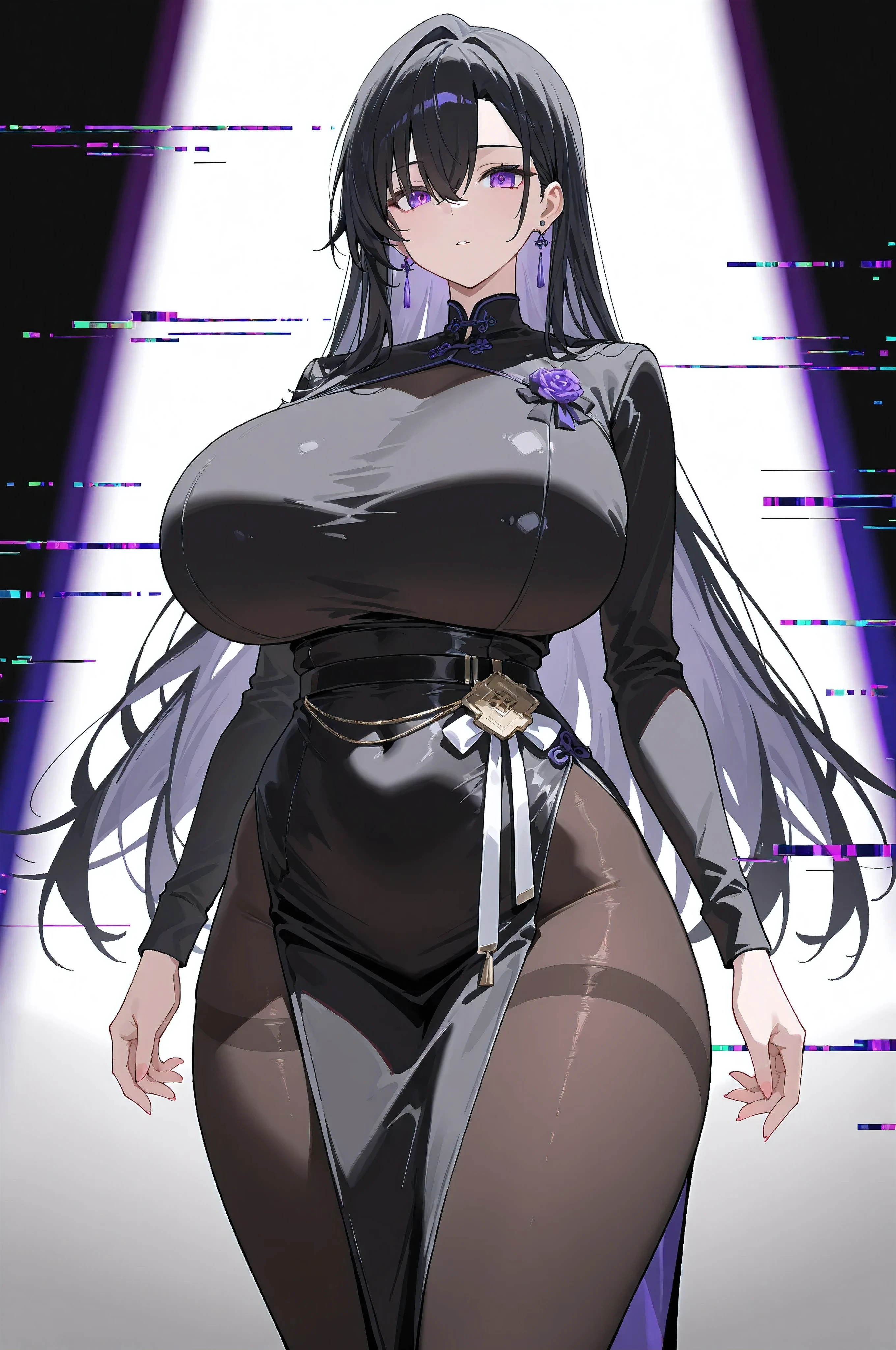 ultra realistic 8k cg, masterpiece, (( intricate detail, highly detailed, fine details best quality, hyperdetailed face)), gigantic breasts ,beautiful lighting, absurdres, BoaHancockV2,  1girl, solo, black hair, long hair, jewelry, closed mouth, ), (chinese dress, (underboob : 1.4), elbow gloves, thigh boots, split skirt, bare shoulders, curvy, midriff, curvy, thighs, shiny clothes), violet eyes, complex detailed background, inside, luxury palace), ((cowboy shot)), curvy, (gigantic breasts: 1.1), seductive smile, cowboy shot,