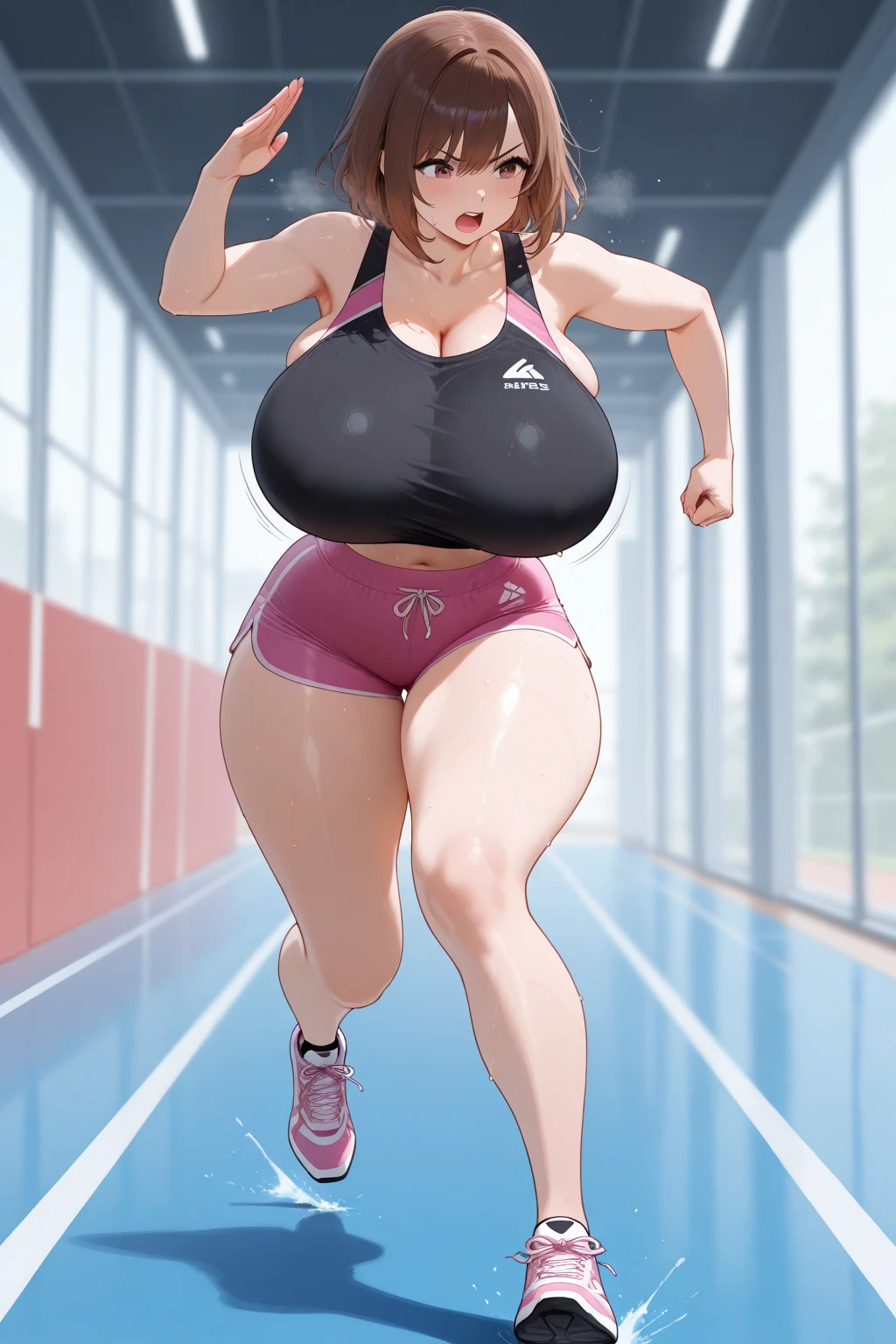 Arafe woman in pink bikini dancing in dance studio, bbwchan, thick body, Chic, curvy model, curvy body, Voluptuous body, curvy hourglass figure, curvy figure, voluptuous figure, oppai, Sexy Girl, beautiful thick female, Full body shot in bikini, beautiful curves, Voluptuous body, curvy body, Tifa Lockhart, Naughty anime style, plus size model, Scruffy body,Erotic manga style body,