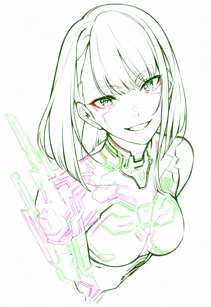 Anime mecha mujer blanco y negro