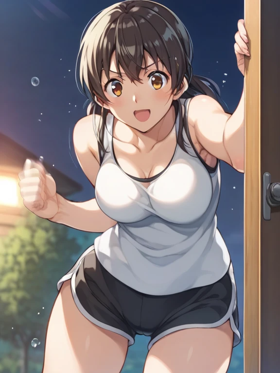 ((Girl having intense vaginal sex with man:1.3)), Anime One Girl, Haruka Pokemon, Brown Hair, short hair, Blue eyes, Big Breasts, Chest cleavage, Bounce, Thighs, indoor, 32K,Super detailed,Ultra-detailed, dark blue school swimsuit, 胸が大きく揺れてます, whole body, , {{A Pokemon trainer sees ハルカ passing by and has Metamon transform into an adult ハルカ and engage in intense vaginal sex with her.}}, Intense piston movement between a man's legs, NSFW