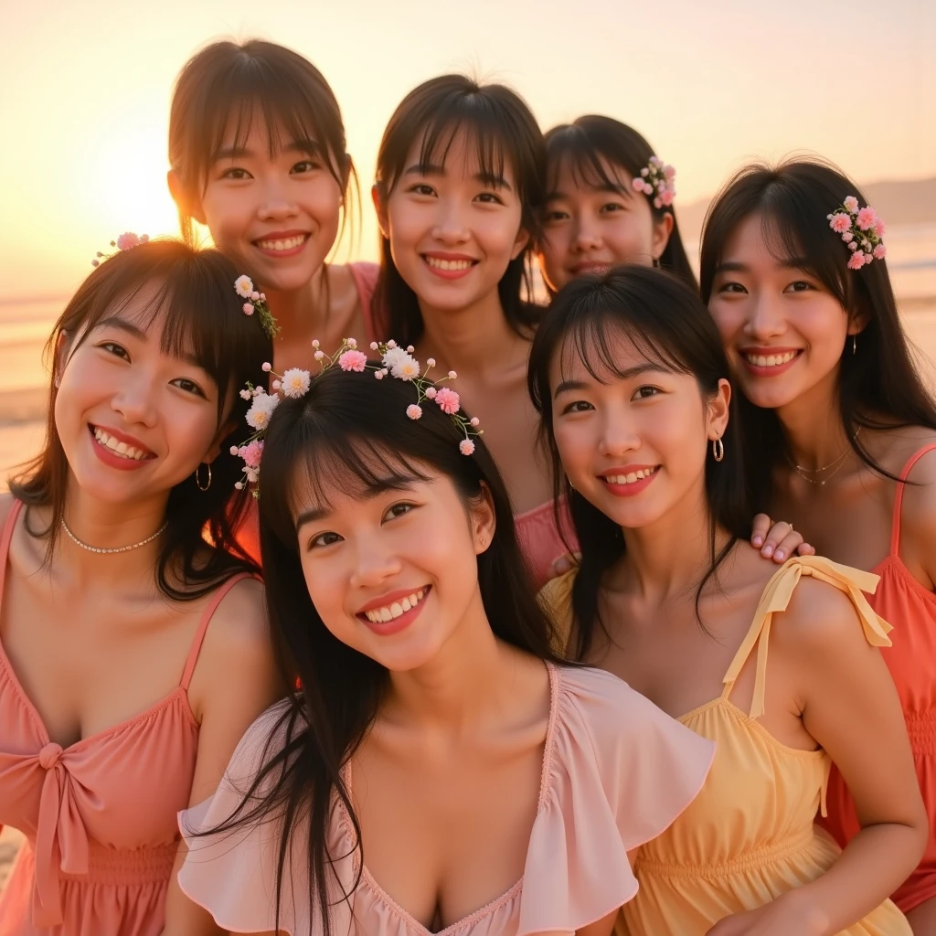 ((masterpiece、Highest quality))、snap shot、picnic、Flower Field、Flower Hair Ornaments、(three cute naked girls、12 years old、smile、fun)、(((Full nudity、Pussy)))、((The characters are unique))