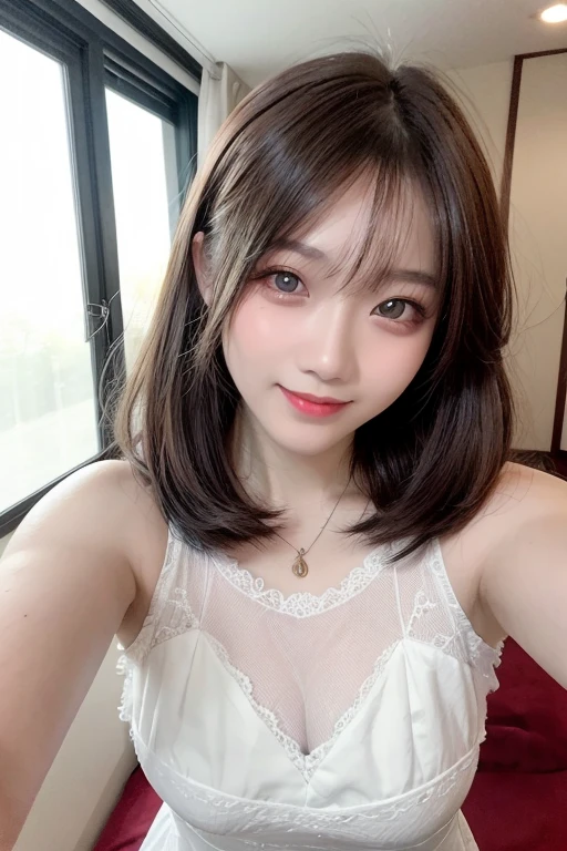 A beautiful woman with a gentle and charming Japanese spirit, half body photo, delicate and sexy clavicle, Attractive plump face, double eyelid, smart droopy eyes, pink lips, small upturned nose, small breasts,Exposed cleavage、 bare shoulders, concentrated face, close up of face, ultra high resolution, Highly detailed and elegant applique cotton jersey sweatshirt made of cotton jersey。, Features a relaxed and relaxed silhouette.