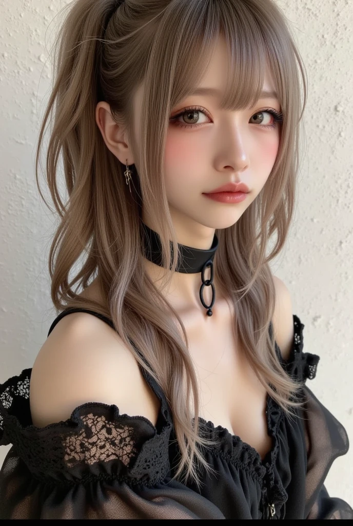 (Thin eyebrows)、(((((Closed Mouth)))))、((Very strong sunshine))、((((Beautiful silver hair))))、((Small Head))、(Beautiful silver hair with short wavy:1.2)、Full Body Shot、(((8K, RAW Photos)))、 (((The face is cosplayer Enako))),(Shot from above in high-definition 8K)、(Very delicate and beautiful)、(masterpiece)、(highest quality:1.0)、(超A high resolution:1.0)、Realistic Shadows、[High resolution]、 Fine skin、Ultra-detailed、(Beautiful Hair)、Photorealistic、Lifelike face、Big breasts, small waist、Realistic eyes、Small eyes、(((Between the breasts)))、(eyeliner)、(mascara)、 Lips with pink lips、((Looks very happy))、Show your shoulders、Complex patterns and transparent materials、Artistic depiction of a fascinating woman, Accentuates an attractive silhouette。The scene is、、sunbathing under the hot sun、It brings out the delicate beauty and charm of nature.。(((Intricate details))、Advanced Details、choker、NSFW,((highest quality、8K、masterpiece:1.3))、Sharp focus:1.2、 (((Red, black and silver patent leather corset)))、(Shine)