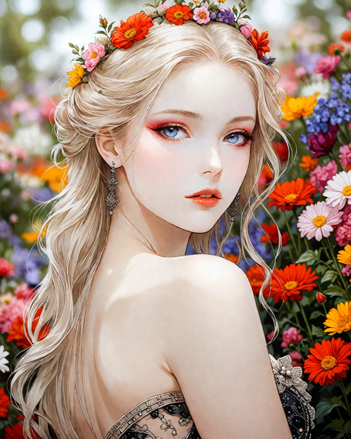 Unvergleichliches Meisterwerk, Ultrarealistische 8K-CG, perfektes Kunstwerk, ((Perfektes weibliches Bild)), erwachsene Frau, slender waist, seductive, sauber, pretty face, {extremely delicate and beautiful girl} , 8K Hintergrundbild, {{{Meisterwerk}} }, 1 girl, blondes Haar, blaue Augen, Pferdeschwanz, polizeiuniform, Schmuck, Lippen, Lippentick, lange Haare, blick zuschauer, bilden, Lippen, red Lippen, einfacher Hintergrund, Allein, upper body, (shiny skin),