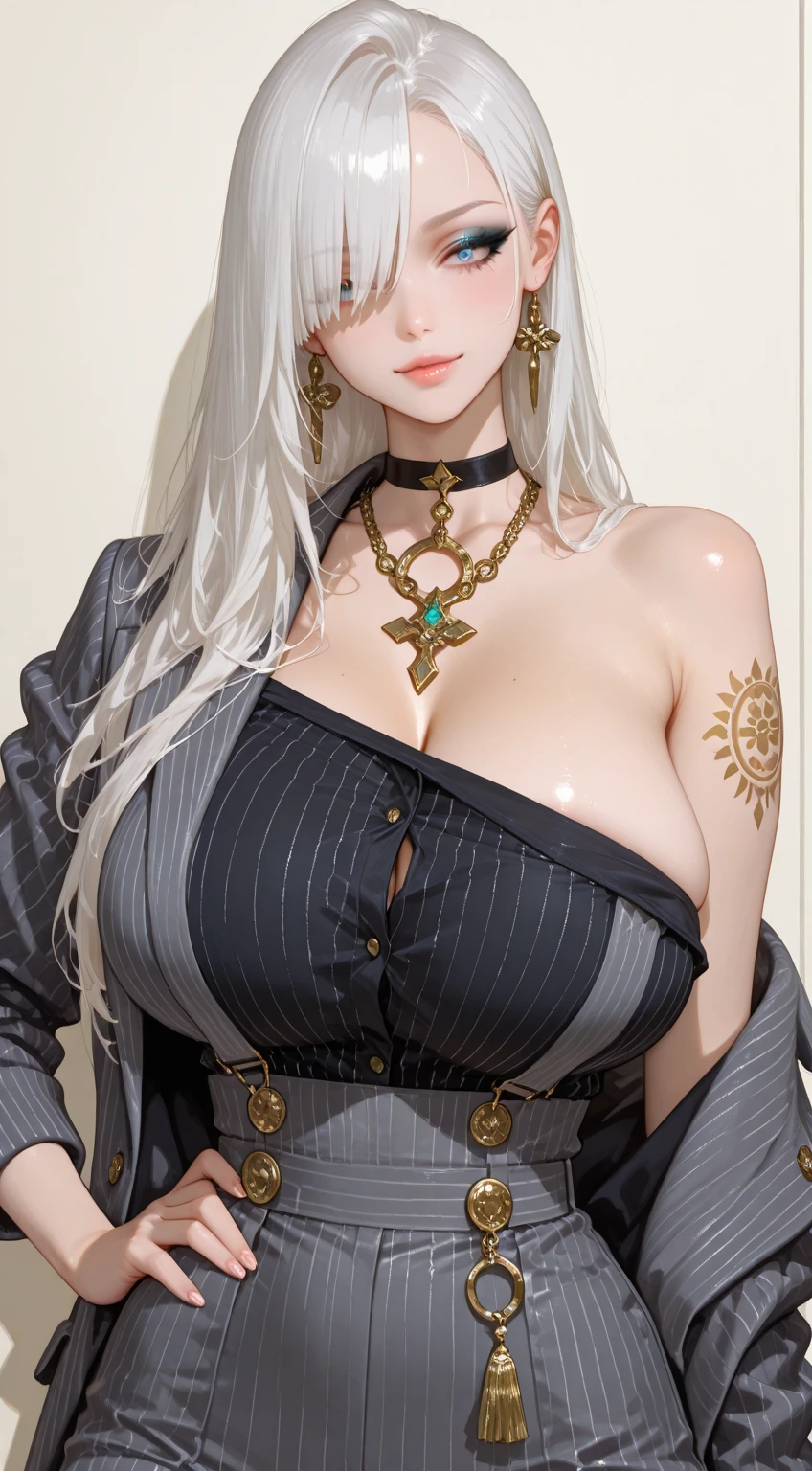 black background wall, blurred background, highest quality, closeup of a woman, perfect face, perfect figure, seductive, charming, ultra hd, textured skin, super detail, 8k, super fine, real, super large breasts, big breasts, breast exposure, torn clothes, perfect face, delicate eyes, seductive, charming, nudity, 3d rendered character art 8k, fantasy characters, 3DCG, close up of a woman, close-up of boobs, perfect face, perfect figure, alluring, charming, thighs, long legs, beautiful legs,, Hands behind and looking at me head-on, stereoscopic, textured skin, super detailed characters, 8k, fantasy characters, 3DCG, masterpiece, CG competition best work, peerless beauty, 3DCG, movie bloom, movie soft light, skin type, skin type white as jade, flawless, delicate nose, peerless beauty, sister, royal sister, 3D movie character 8K, movie bloom, movie soft light, skin texture, flawless, sneaky work