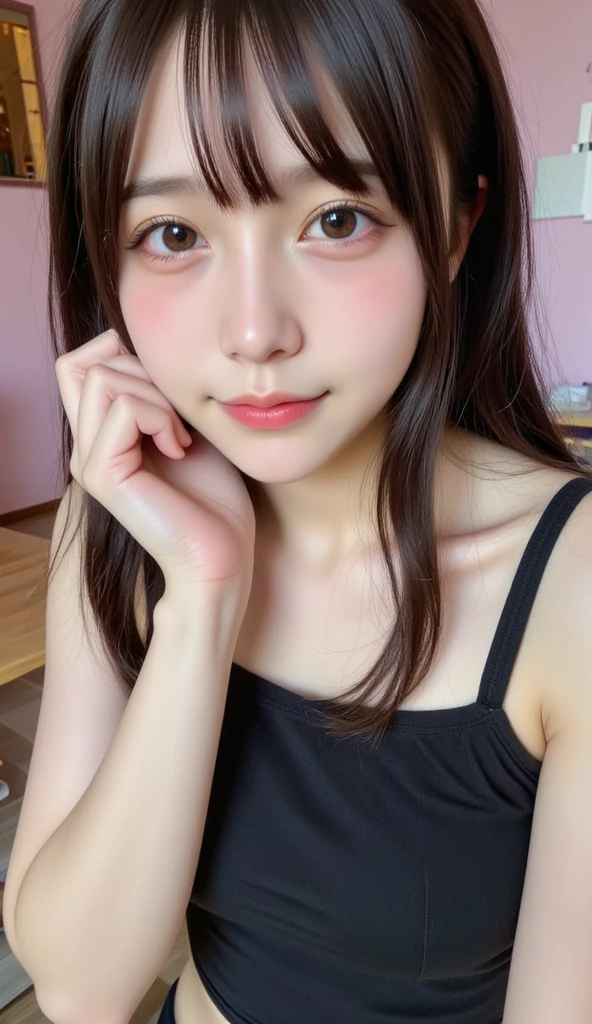 ((top quality, 8k, masterpiece: 1.3)), Sharp Focus: 1.2, Beautiful woman in perfect style, wearing a swimsuit sitting in bed: 1.4, perfect eyes, perfect iris, perfect lips, perfect teeth, perfect skin, no moles, water droplets on face, slender abs: 1.2, ((dark brown hair, big: 1.2)), (natural light, balcony: 1.1), highly detailed face and skin texture, detailed eyes, double eyelids,