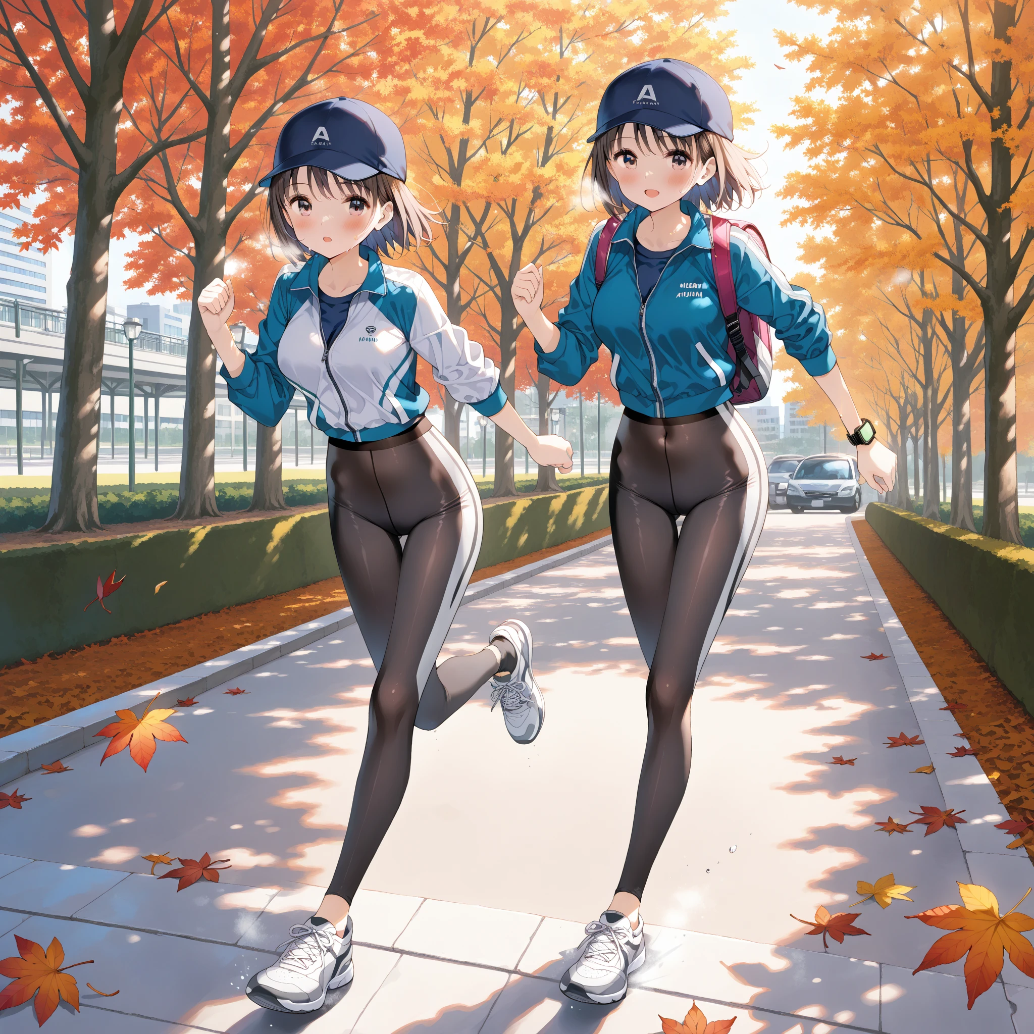 (best quality,high resolution,masterpiece:1.2),outdoor,Tie your hair up、Yoga Pants,Beautiful woman,Modern,natural scenery,full-body shot,Perfect body,Large Breasts,Forest trail,Brown hair,Girl with glasses,The gaze:1.1,Not suitable for working hours:1.5、Long sleeve vest