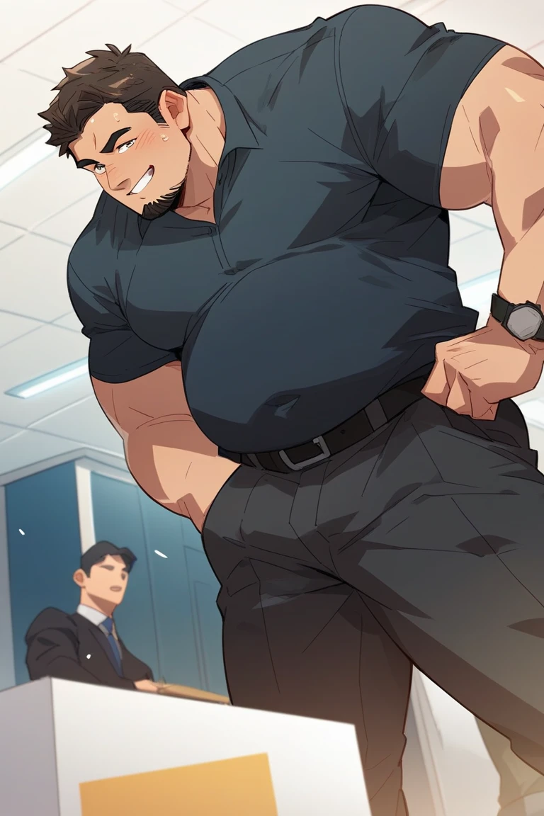 Woman in black bikini and small man in white shirt, weak and small man, thin and small physique, Very beauthful. , ,weak and defenseless man, small physique, , muscular ultraviolent woman, muscular and scary, absurdly huge physique, big muscles, extremely muscular woman,