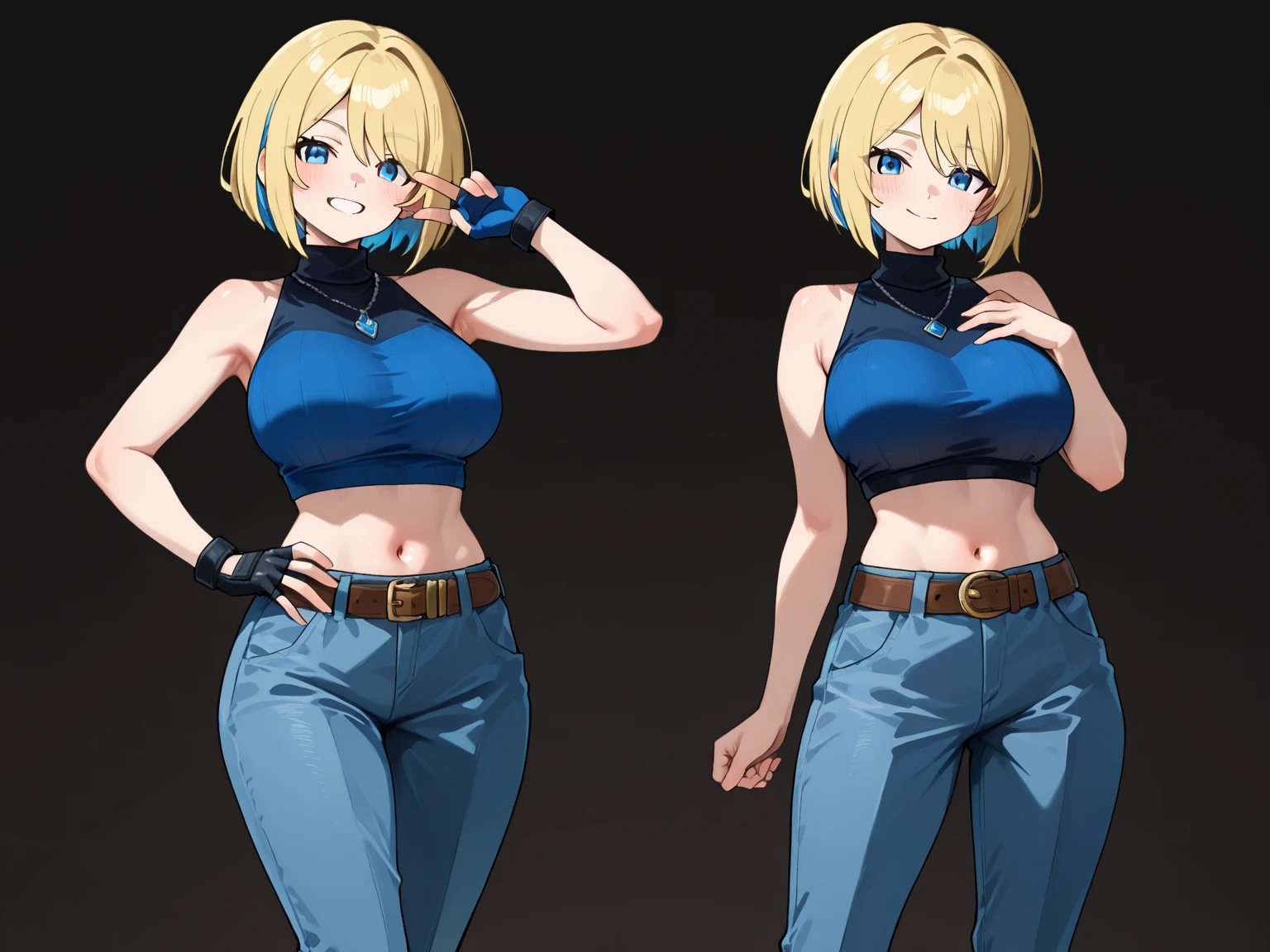 NSFW,​masterpiece,top-quality,((character sheets,Same character,gauges,Lateral face,soles)),environment change scene,Pose too,Hairstyle Fax,Pose Jitai,Chartaran Betarola,(simple background、white backgrounid:1.3),illustratio,multi view, ((woman)), full body, sexy girl, nude, happy, smile, fit, sporty, Blonde hair,very short hair,pixie haircut, dark eyebrows, blue eyes,big smile, white skin, muscular, shoulders, toned, thick, thick thighs, medium breasts, cute, sexy, young woman, 20 years old