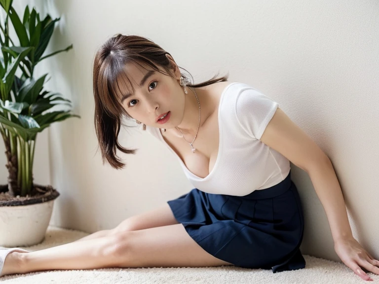 ((Bright garden porch background)), (Lo-Fi), (Soft Focus), High Definition, 4K, Ultra High Definition, Ultra High Definition, Ultra Real Shadows, Ultra Real, Dramatic Lighting, Japan Women, One Girl, Solo, Detailed Face, Realistic Eyes, Realistic Skin, Dynamic Hair, Dynamic Pose, Dynamic Angle, (White Blouse), (Dark Blue Bow Tie), (((Dark blue very long skirt)))), ((White short ankle-length socks with folded edges)))), white background, (Raw photo: 1.2), (Photorealistic: 1.4), Beautiful detailed woman, Very detailed eyes and face, Beautiful detailed eyes, Huge file size, super detailed, high resolution, very detailed, highest quality, (bright indoors), (soft light), (low contrast), (shallow depth of field), (portrait of a beautiful woman illuminated by gentle light), (very delicate and elegant depiction), (short length bangs), (hair color dark chestnut with a slight brown tone), (hair with subtle gentle waves), (((white short ankle-length socks with folded edges))), illustration, very detailed, CG, unification, 8k wallpaper, amazing, fine details, best quality, Highly detailed CG unified 8k wallpaper, face lights, movie lighting, 1 girl, 25 years old