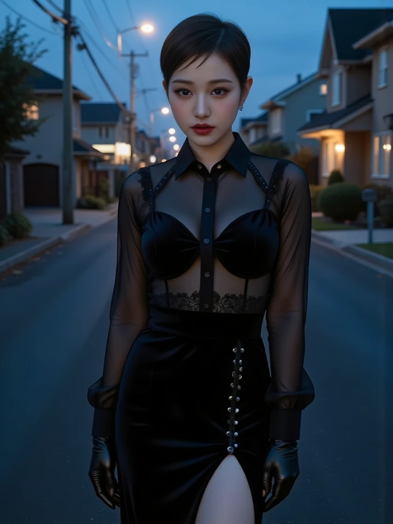 cute korean girl wearing a transparent black dress