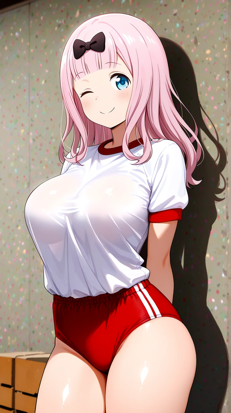 NSFW, Hoshino, Hoshino_Blue_Archive, sport clothes, sweaty, one eye red other yellow, bangs, visible eyes, bright smile, standing, sports field, see through clothes, breasts, hands up, smug, no underwear, really tight clothes, labia Majora, cameltoe, bodily fluids