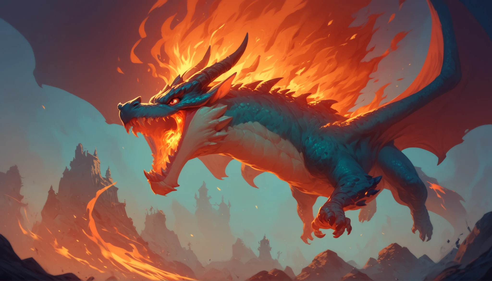 score_9, score_8_up, score_7_up, score_6_up, score_5_u, a knight in shining armor, facing a fearsome dragon, knight is jumping towards dragon, dragon opens mouth, dragon mouth has teeth, fire from dragon mouth, epic battle, burning sword, sword, dark fantasy, detailed armor, fire, scales, dramatic lighting, its light barely illuminating the surroundings, The atmosphere is heavy with tension the sea crashing violently against the rocks, the creature's immense size dwarfing the solitary human, lone figure against the ancient, otherworldly beast, color palette is dark, deep blacks and greys, high contrast, ral-ertmsphr,