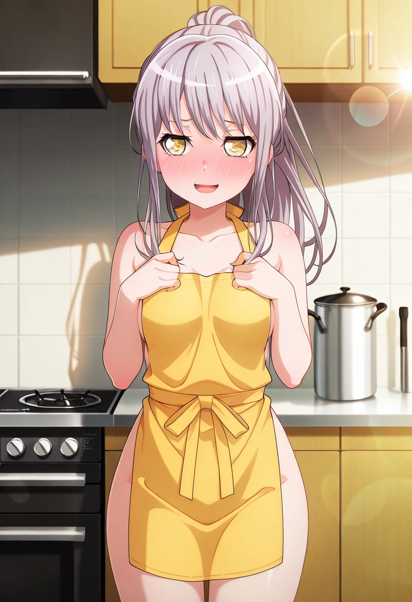 1girl,solo, nsfw, KAZEMACHIHARUKA LIGHT BROWN HAIR, LOW TWINTAILS, HAIR BETWEEN EYES, HAIRCLIP, HAIR ORNAMENT, SHORT HAIR, Purple EYES,, empty eyes, large breasts, nipple, Cafeteria, frozen, wet, crying, Naked, (1girl) Peeing, lactation, projectile lactation