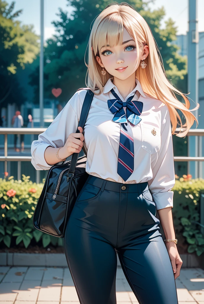 akizuki airi. oni chichi, masterpiece, best quality, super detailed, illustration, flat color, depth of field,
1 girl, young, anime, walking, full-length, blonde, twintails, looking at the viewer, red pleated miniskirt, wet white button-down shirt, school uniform, serafuku, blue tie, no bra, black tights, small backpack, detailed skin texture, detailed fabric texture, beautiful detailed face, big breasts, blue eyes, pregnant, tired, pink panties, glasses