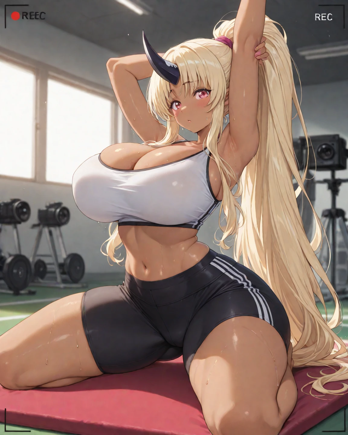 gym, workout, hot, sweating, sweaty, white clothes , white yogapants, tan, big , tan skin, Best quality, massive breasts, massive ass, very curvy, dark brown skin, long blond hair, yellow eyes,black skin, dark skin, slutty, gyaru, full lips,gym, white clothes, yoga pants, gym, massive, sexy, pinned down, pinned fown by men, black skin, kabedon, kabedon slam, woman pinned down against the wall, pinned against wall, milf, milf pinned down by a group of guys, , sex, sexy,flirting guys, milf, humorous breasts, curvy body, kabedon, holding woman against wall,, nsfw, 🔥 eyes wide open, shocked, !!! ,black skin, fully covered, in gym, in gym hall, groped,, surrounded, scary , sex, sex from behind, black skin, dark skin