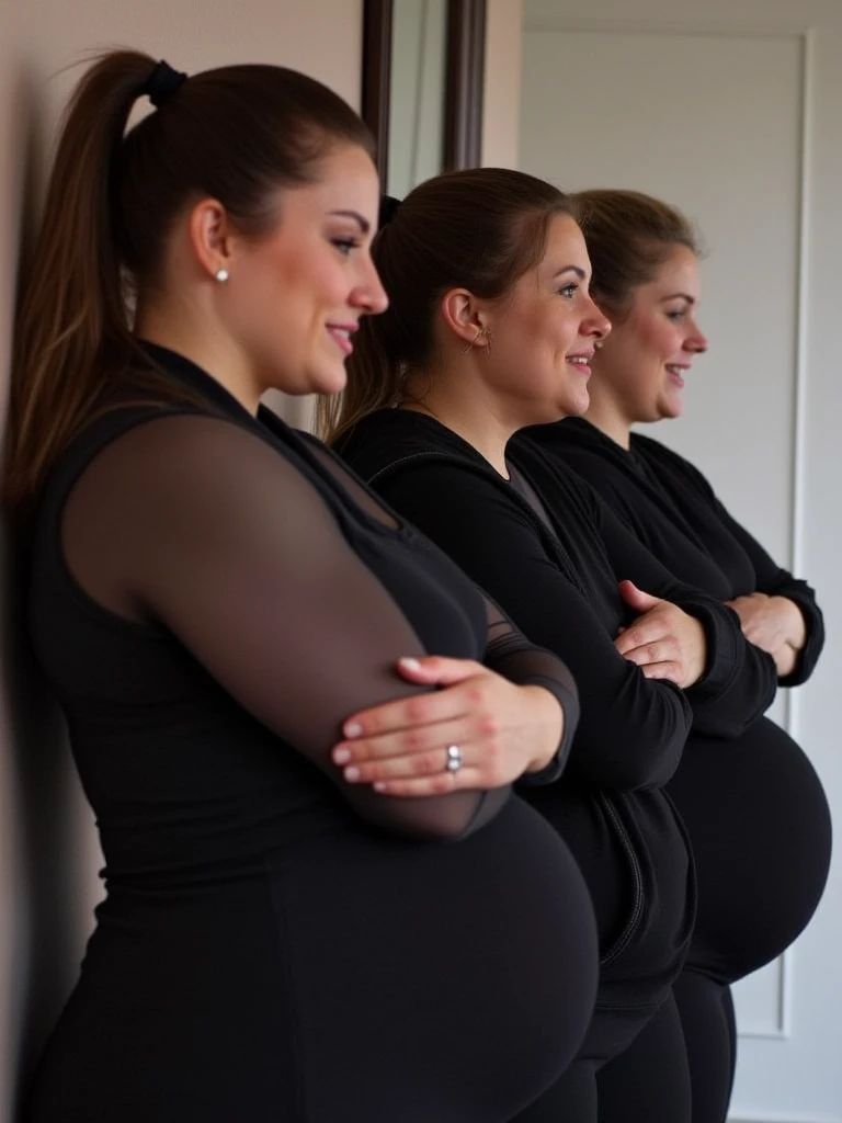Large Family Grandma Mother Aunt Sister Pregnant Silk Dresses High Heels Pantyhose Full body Ginger Hair