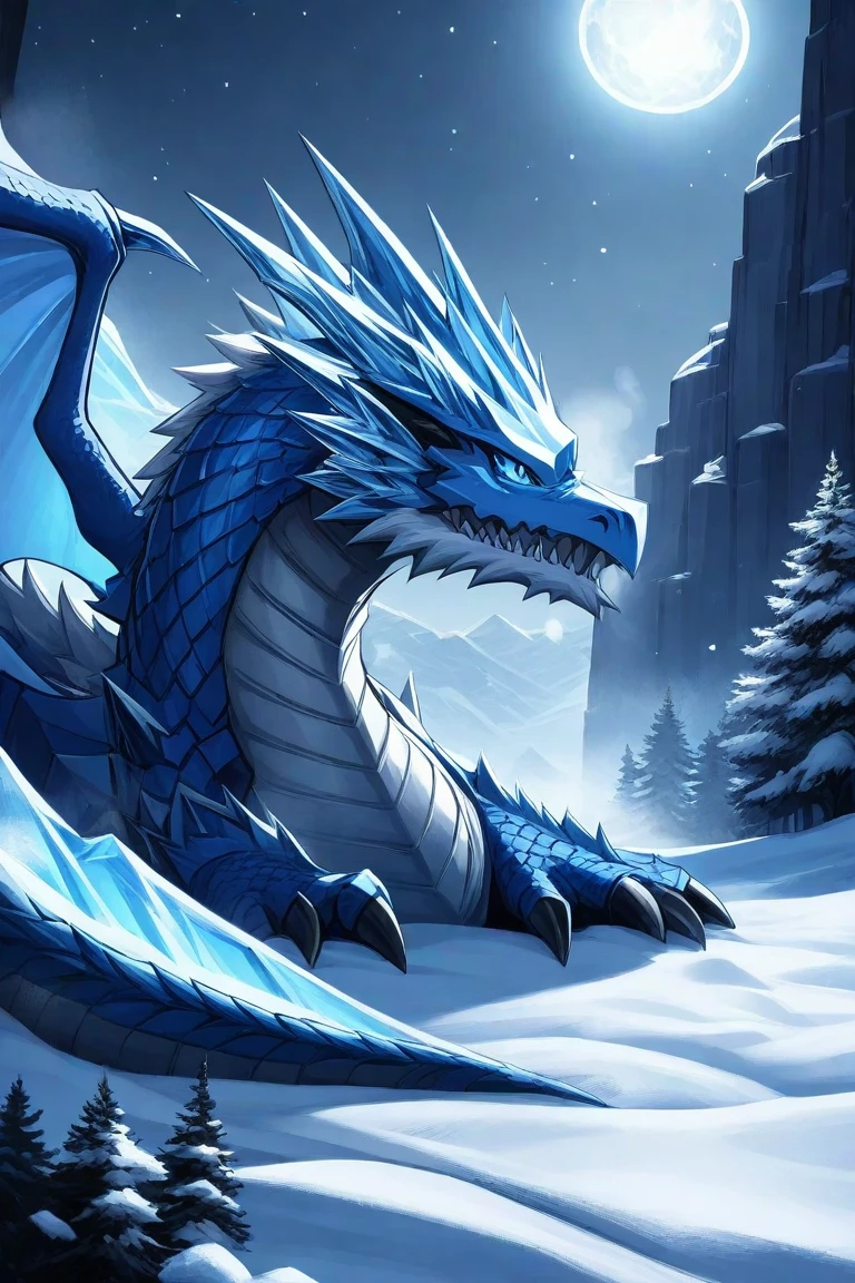 Frost Dragon,Blue Dragon Scales,Cold Breath,crystal wings,Aurorabackground,Glacier canyon,Dreamy lighting effects