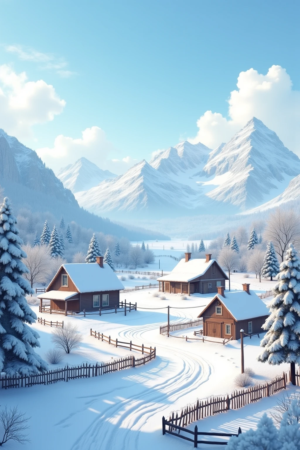 Generate a few pictures of a snowy southern country