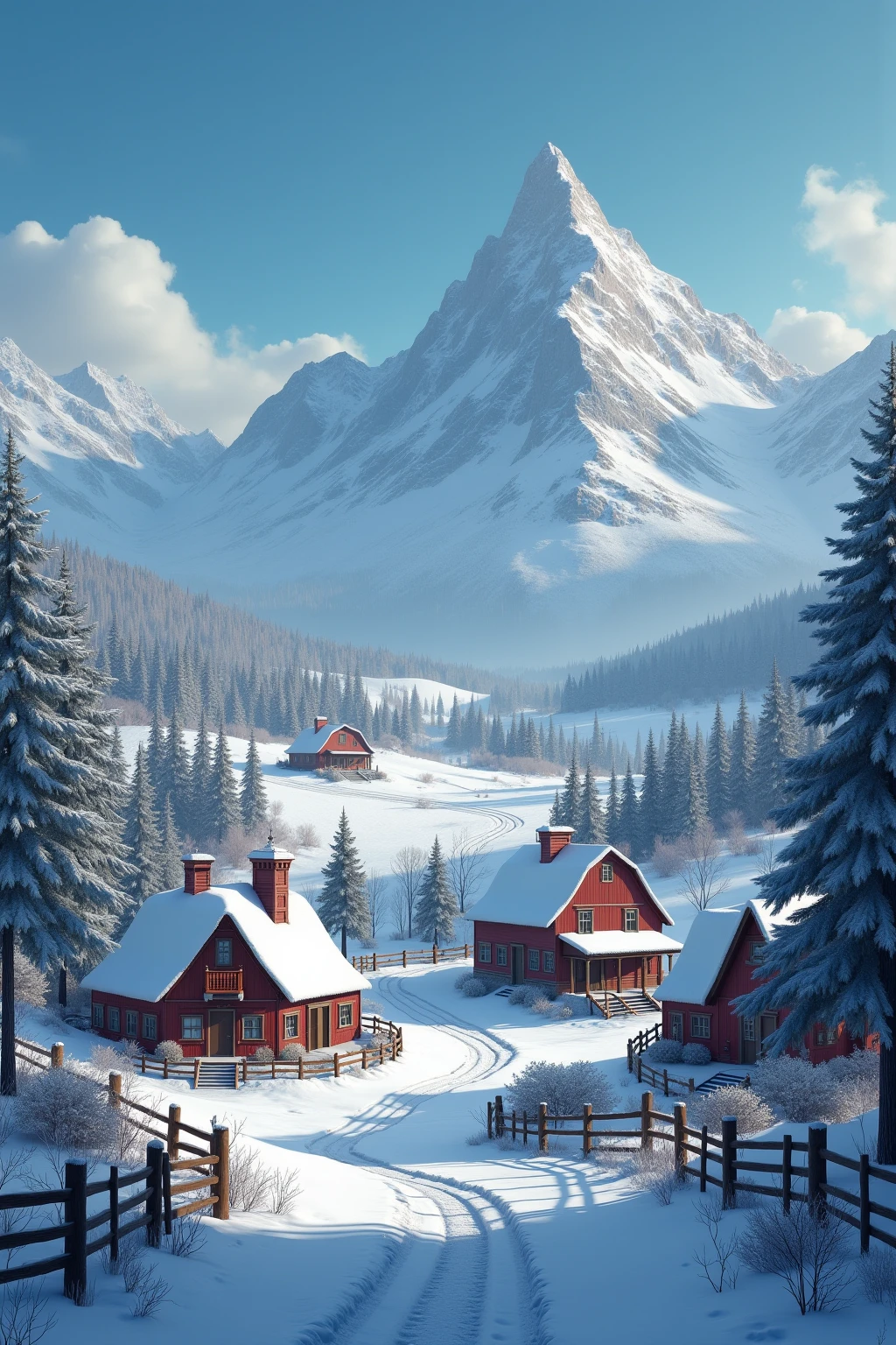Generate a few pictures of a snowy southern country