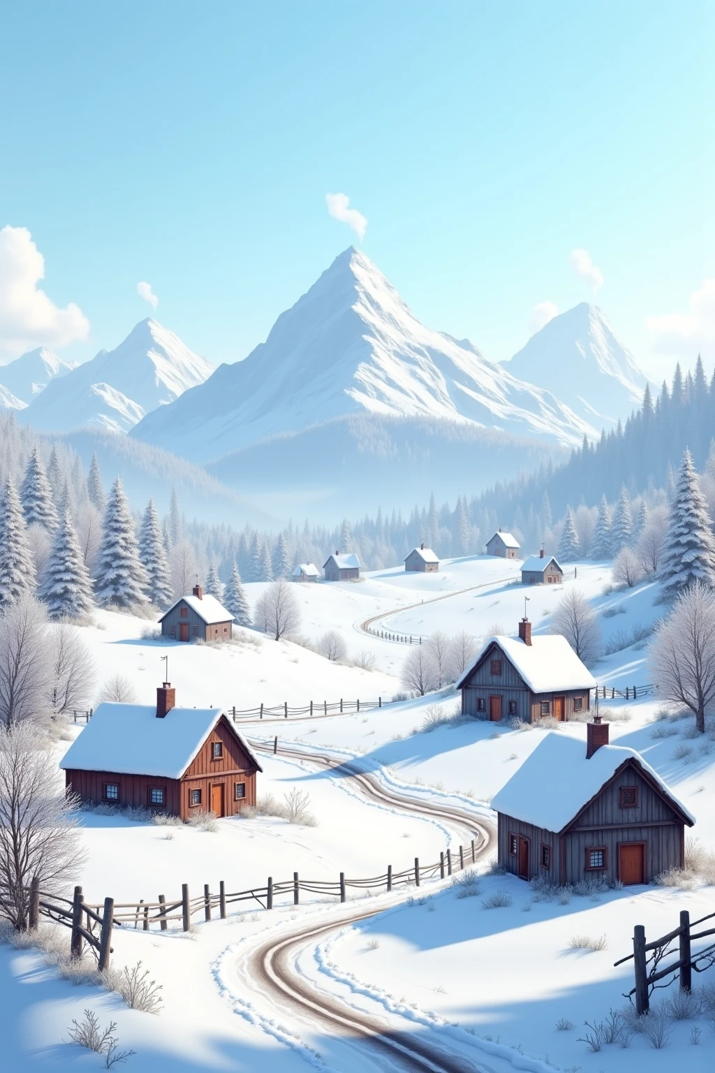 Generate a few pictures of a snowy southern country