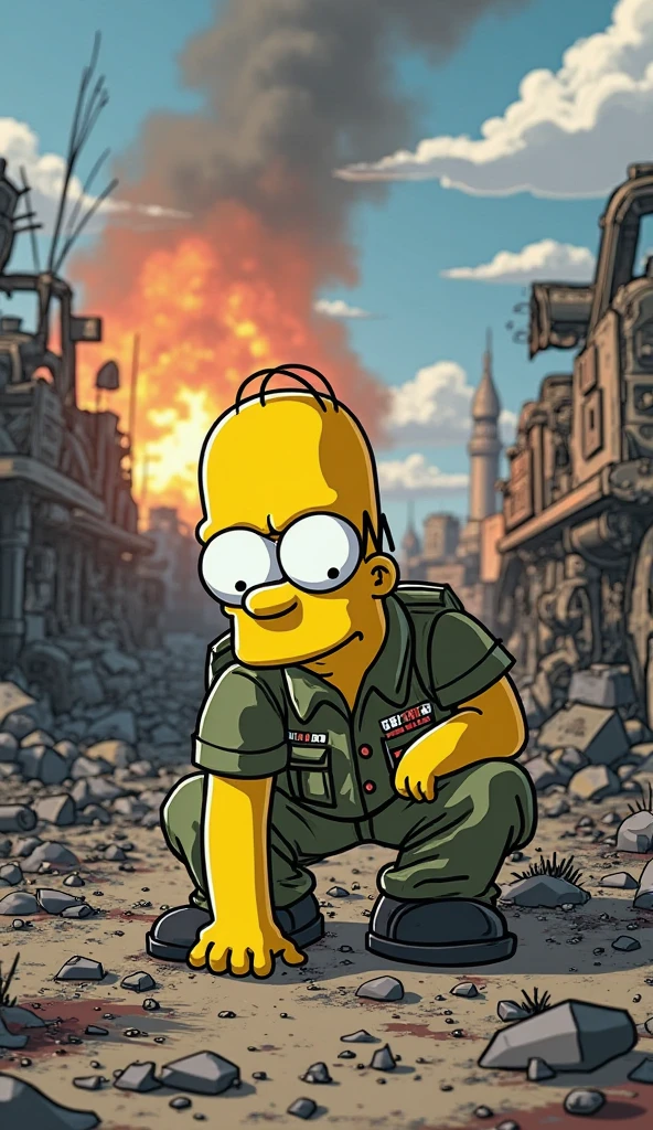 Mr. Burns from The Simpsons in a tank, wearing war helmet.