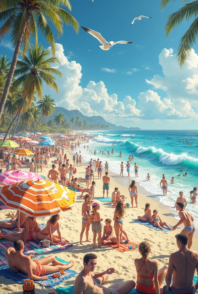 Make people happy by playing volleyball on the beach, having a picnic, lendo livros, with tourist attractions and monuments with an amusement park in the background