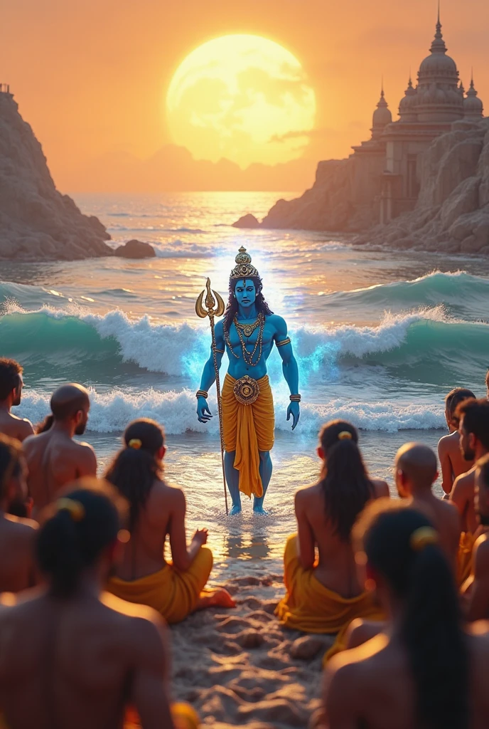 a lord shiva crossing river by boat  with lord Ganesh , Kartikeya and Ma parwati , by T Vaikuntham, full color illustration, by Max Dauthendey, full color digital illustration, archan nair, by Jitish Kallat, epic full color