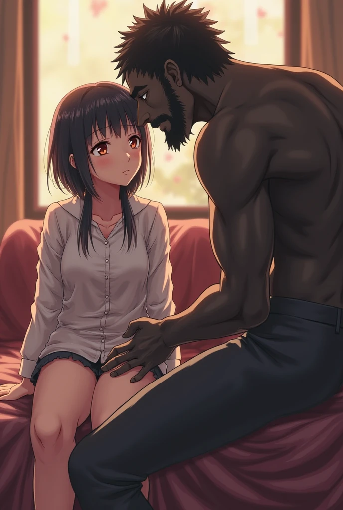 1boy,1girl in、Complete human body、masterpiece, top-quality, hight resolution, 1 girl'room with at、peephole door, Open the door, doorways、beautiful Girl、cute little、Plain white wet oversized loose T-shirt、((Sweat,steam,Lower grade)),Intense sex between a girl and a sneaky faceless macho guy, tall dark-skinned man、the man grins、man with alcohol、Standing Back sex, hug ,love Press、A dark-haired、short-hair、bewitching female brat