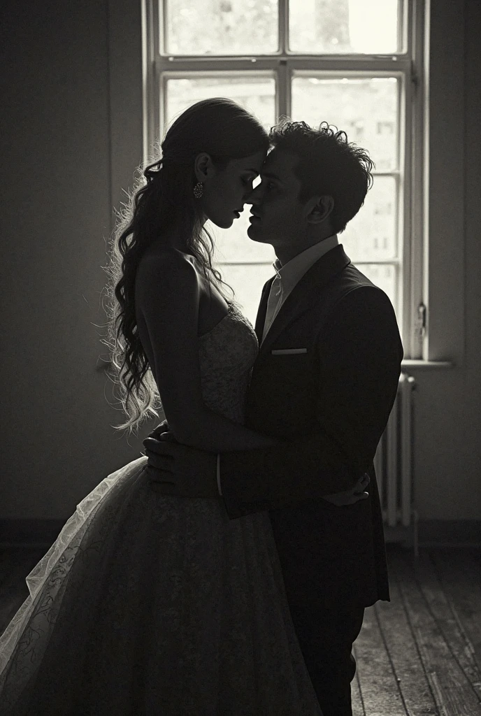 A love couple hugging in the dark. Skeleton wallpaper