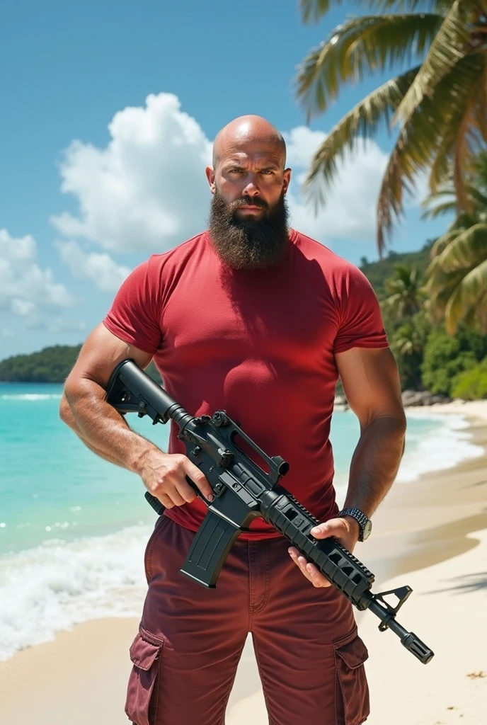 (masterpiece, 4K, ultra detailed), Jason Voorhees, tanned body, single, masculine, sunny, lake, cartoony, realistic, single Jason's white mask, shirtless, muscular, eight-pack, red shorts