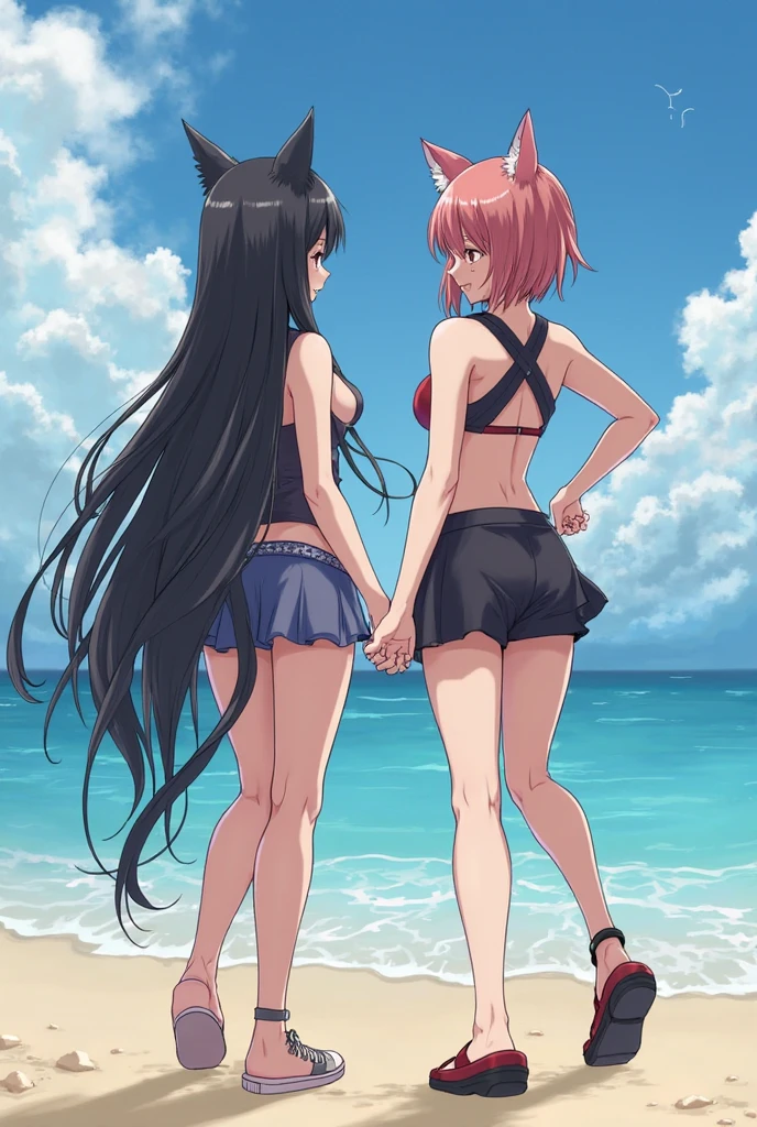 Duas meninas no mar nadando peladas, nuas, despidas, sem roupa
