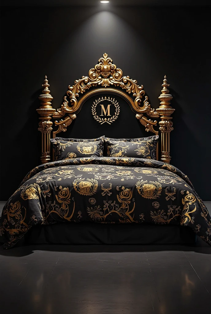 Black Versace king size duvet in gold with SUGEY&#39;s name 