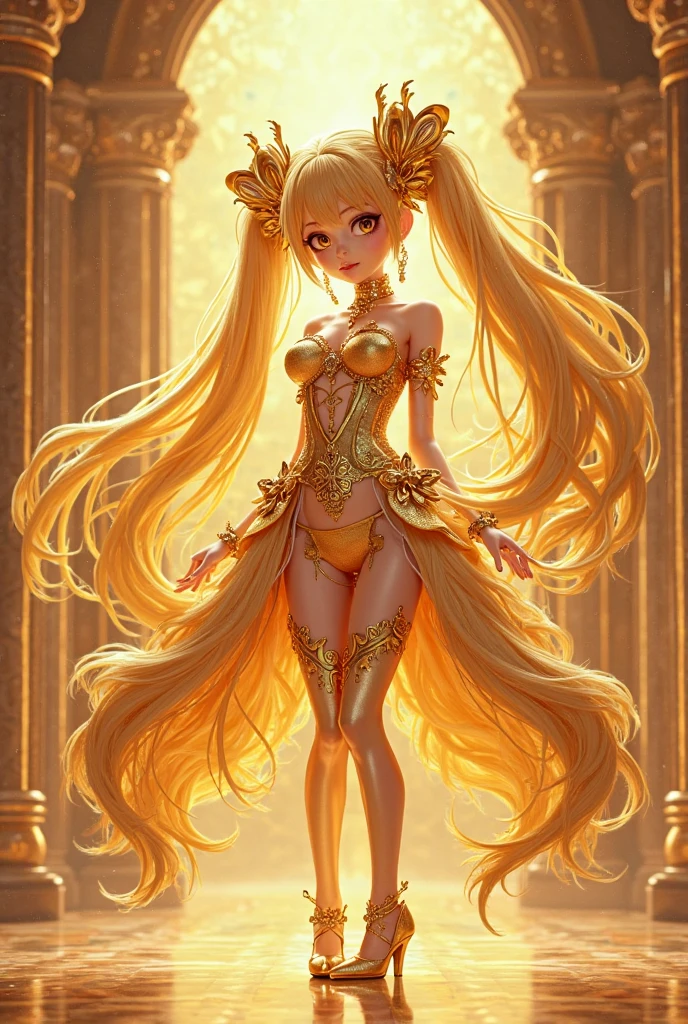 Barbie, ((Full body)), Blue eyes, Smiling face, Hair loss swaying in the wind, Hip Hop Singer Pose, Dressed in hip-hop style, Wear a long gold dress that reflects light,swarovski,pasties,With a pink bow on the arm, Fashion, Extremely high quality, high details, 8K, clean back ground, in studio, ((Full body shot)),Align your fingers neatly,Accurate Hand Modeling,wave her hand,