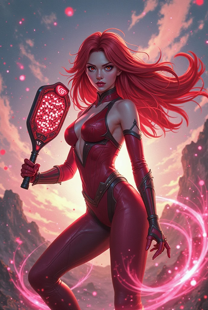 arcane style mid body shot of person as the scarlet witch  (high detailed skin:1.2), 8k uhd, dslr, soft lighting, high quality, film grain, Fujifilm XT3,  <lora:arcane_offset:1>arcane style   <lora:breastsout24_rvkwi:1>breasts out