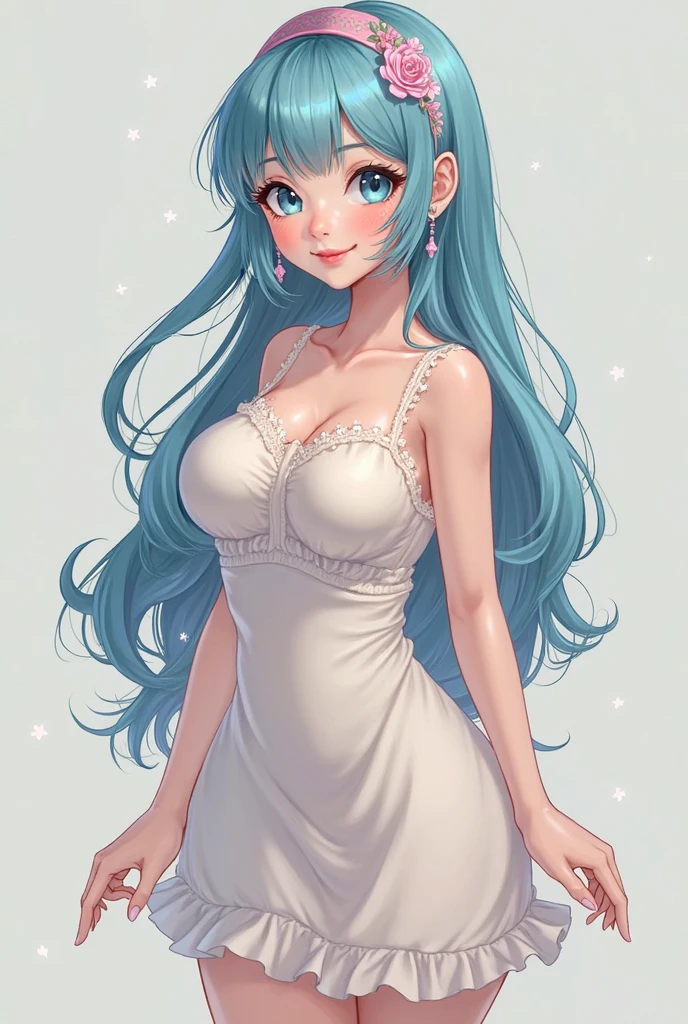make a webtoon style image: A woman in a black dress, blue colored eyes, long light blue hair
