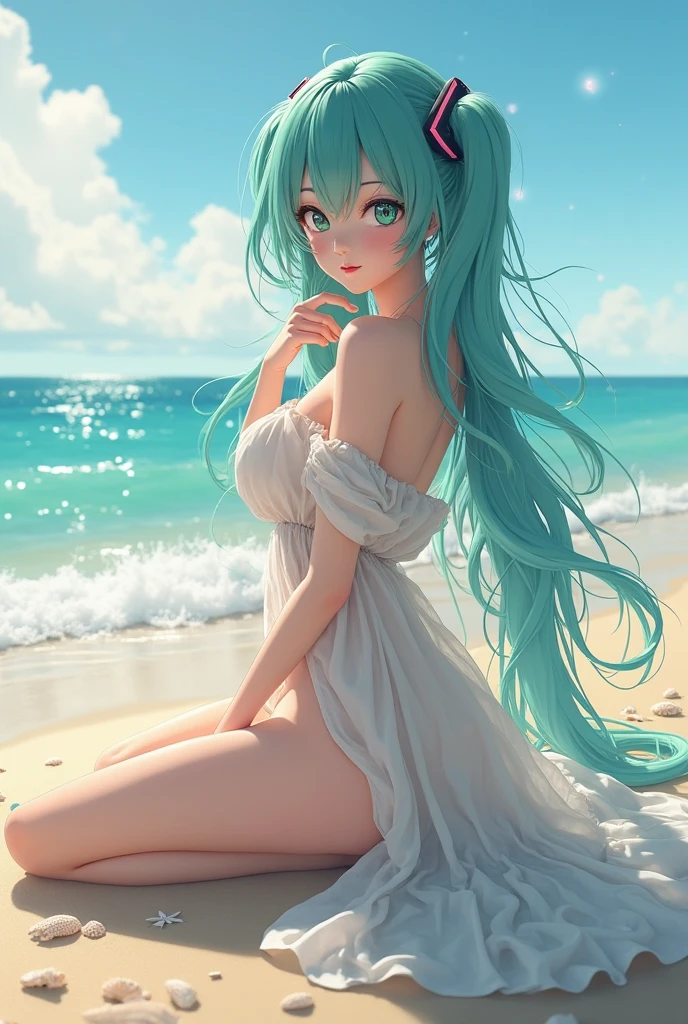 atmosfera sombria motor gráfico engine 5 ful hd 4k 100 lines art Elza frozen power Fenix + Bulma sexy seios pequenos e empinados slim with long aqua short silver withe neon hair lounges on a beach towel under a colorful umbrella. She wears a black + red maio with frills and a sheer, olhos verdes de Sharingan decorated cover-up, appearing relaxed while using a laptop. The background features a tropical beach scene with palm trees, soft waves, and a clear blue sky dotted with clouds. Sunlight glistens on her skin, and a glass with a drink sits nearby.